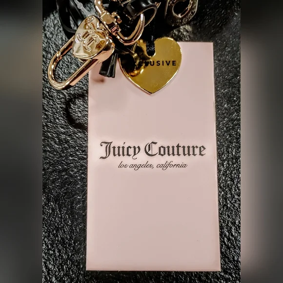 💎JuicyCouture*(2)*SET BLACK Coin Holder w/Gold Chain/Charms/Rhinestone WALLET❤️ - Picture 7 of 8